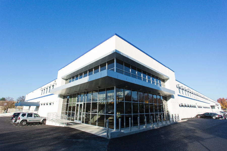 A building with glass windows.