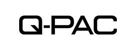 The image displays the text “Q-PAC” in bright green, bold, uppercase letters on a light gray background.
