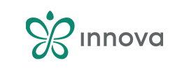 Teal butterfly-shaped logo next to the word "innova" in lowercase gray letters